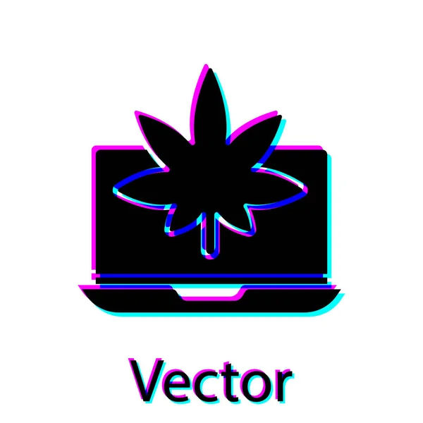 Ordinateur Portable Noir Icône Marijuana Médicale Feuille Cannabis Isolé Sur — Image vectorielle