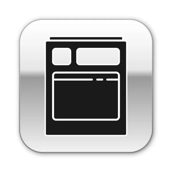 白い背景に隔離されたブラックキッチン食器洗い機マシンアイコン 銀四角形のボタン ベクターイラスト — ストックベクタ