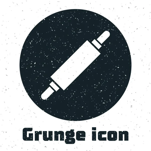 Grunge Rolling Pin Ikone Isoliert Auf Weißem Hintergrund Monochrome Vintage — Stockvektor