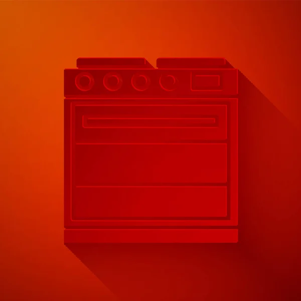 Icône Four Coupe Papier Isolé Sur Fond Rouge Plaque Four — Image vectorielle