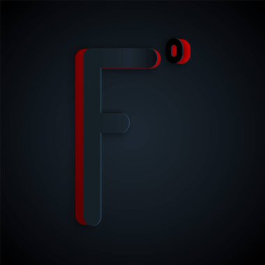 Kağıt kesiği Fahrenheit simgesi siyah arkaplanda izole edildi. Kağıt sanatı tarzı. Vektör İllüstrasyonu