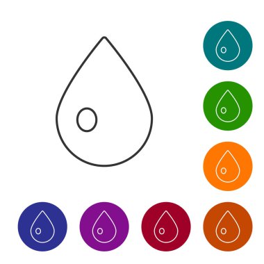 Siyah çizgi su bırakma simgesi beyaz arkaplanda izole edildi. Simgeleri renk daire düğmelerine ayarla. Vektör İllüstrasyonu