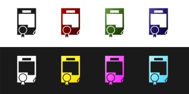 Sertifika şablon simgesini siyah ve beyaz arkaplanda izole et. Başarı, ödül, diploma, burs, diploma. İş başarısı sertifikası Vektör İllüstrasyonu