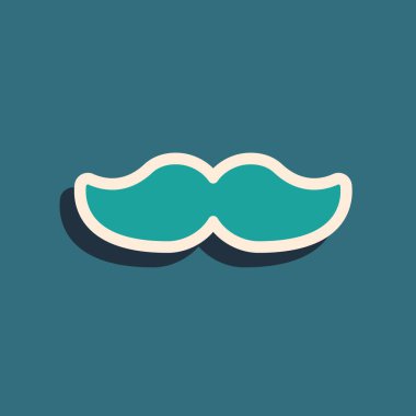 Yeşil Bıyık simgesi yeşil arkaplanda izole edildi. Berber dükkanı sembolü. Yüz kılı stili. Uzun gölge tarzı. Vektör İllüstrasyonu