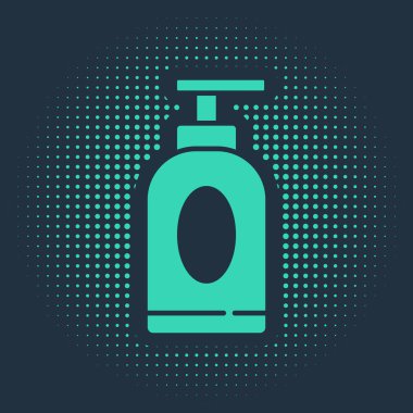 Yeşil Krem ya da losyon kozmetik tüp ikonu mavi arka planda izole edilmiş. Erkekler için vücut bakım ürünleri. Soyut çember rastgele noktalar. Vektör İllüstrasyonu