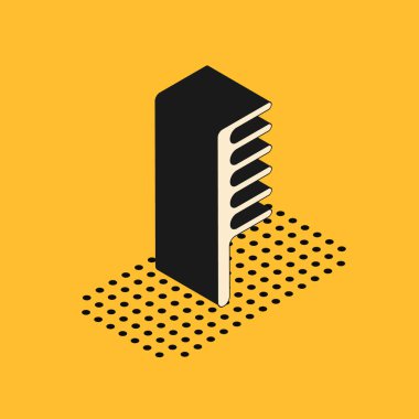 Sarı arkaplanda izole edilmiş Isome saç fırçası ikonu. Taraklı saç işareti. Berber sembolü. Vektör İllüstrasyonu