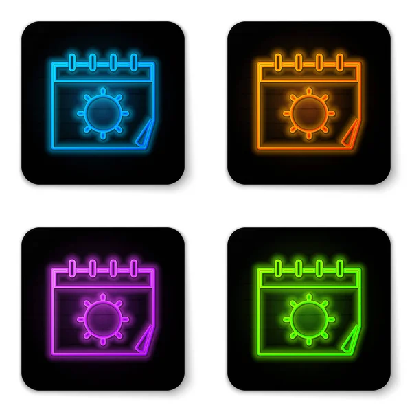 Glowing Neon Calendar Sun Icon Isolated White Background Event Reminder — Stock Vector