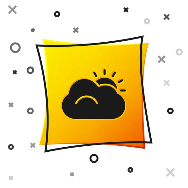 Чорне Сонце Хмара Погода Ікона Ізольовані Білому Фоні Жовта Квадратна — стоковий вектор