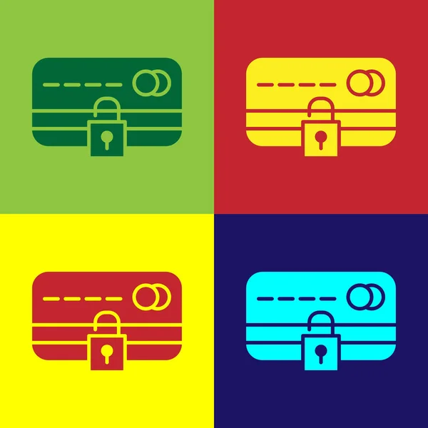 Pop Art Credit Card Lock Icon Isolated Color Background Locked — Stock Vector