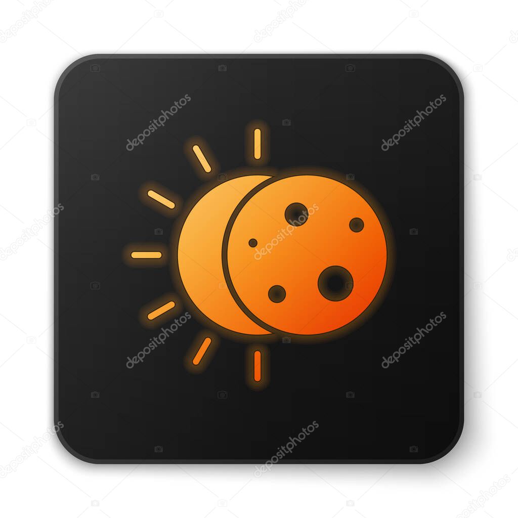 Orange glowing neon Eclipse of the sun icon isolated on white background. Total sonar eclipse. Black square button. Vector Illustration