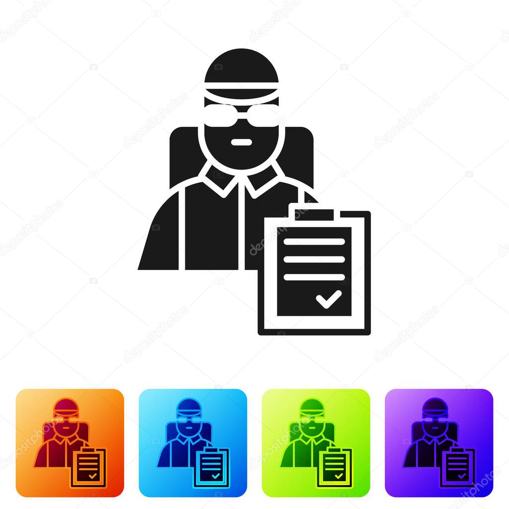 Black Delivery Man With Cardboard Boxes Icon Isolated On White Background Door To Door Delivery By Courier Set Icons In Color Square Buttons Vector Illustration Premium Vector In Adobe Illustrator Ai