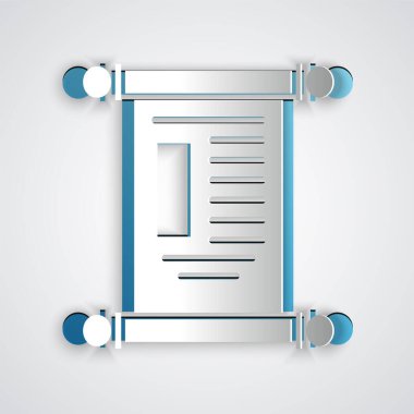 Kağıt kesiği Kararname, kağıt, parşömen, parşömen simgesi gri arkaplanda izole edilmiş. Çin parşömeni. Kağıt sanatı tarzı. Vektör İllüstrasyonu