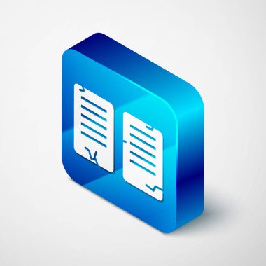 Isometric Emirler simgesi gri arkaplanda izole edildi. Tanrılar hukuku kavramı. Mavi kare düğme. Vektör İllüstrasyonu