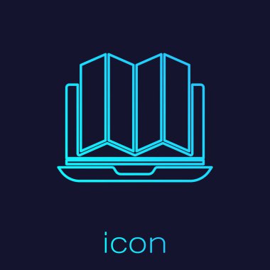 Ormanın turkuvaz hattı mavi arka planda izole edilmiş dizüstü bilgisayar ikonu haritasında. Vektör İllüstrasyonu