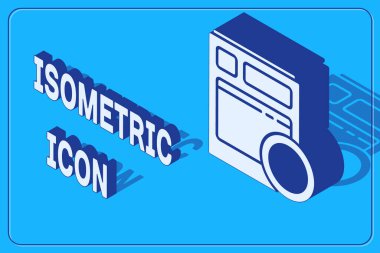 Isometric Kitchen bulaşık makinesi ikonu mavi arka planda izole edilmiş. Vektör İllüstrasyonu