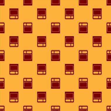 Kırmızı Mutfak Bulaşık Makinesi ikonu kahverengi arka planda izole edilmiş kusursuz desen. Vektör İllüstrasyonu