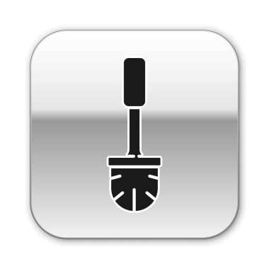 Siyah tuvalet fırçası simgesi beyaz arkaplanda izole edildi. Gümüş kare düğme. Vektör İllüstrasyonu