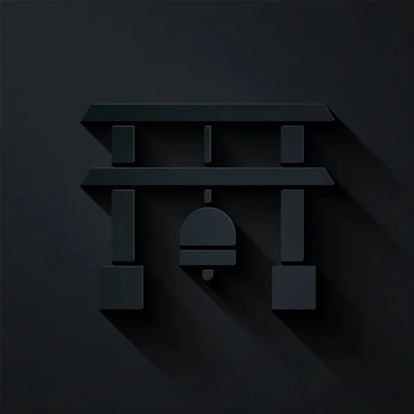 Papír Řez Japonská Brána Ikona Izolované Černém Pozadí Znamení Torii — Stockový vektor