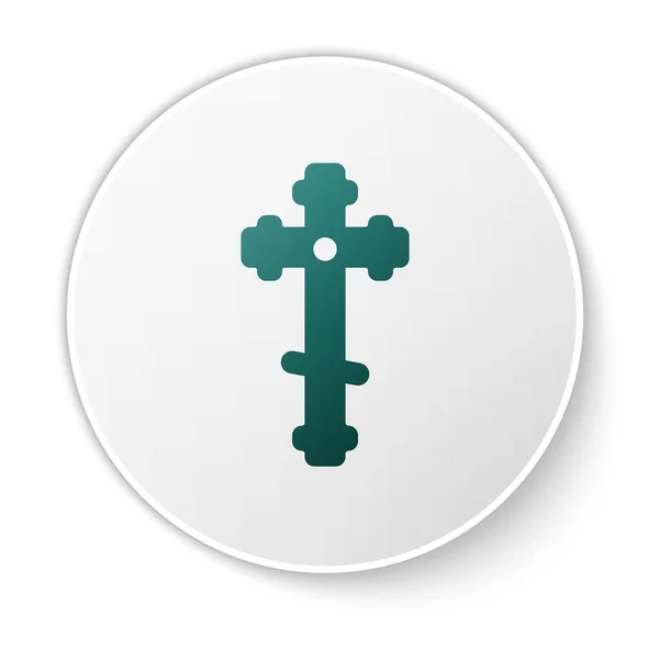 Icono Cruz Cristiana Verde Aislado Sobre Fondo Blanco Cruz Iglesia — Vector de stock