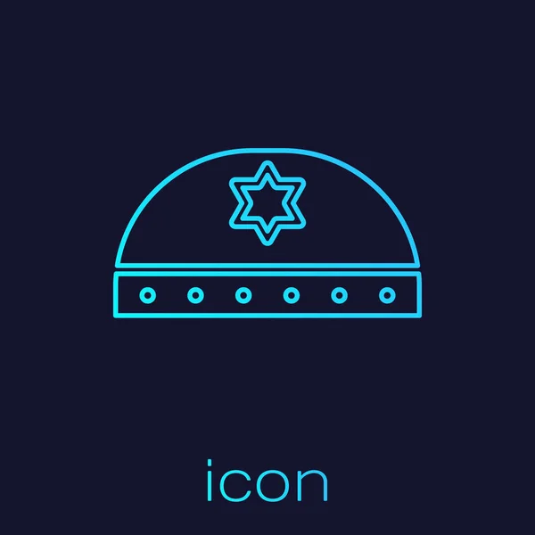 Ligne Turquoise Kippah Juif Avec Étoile Icône David Isolé Sur — Image vectorielle