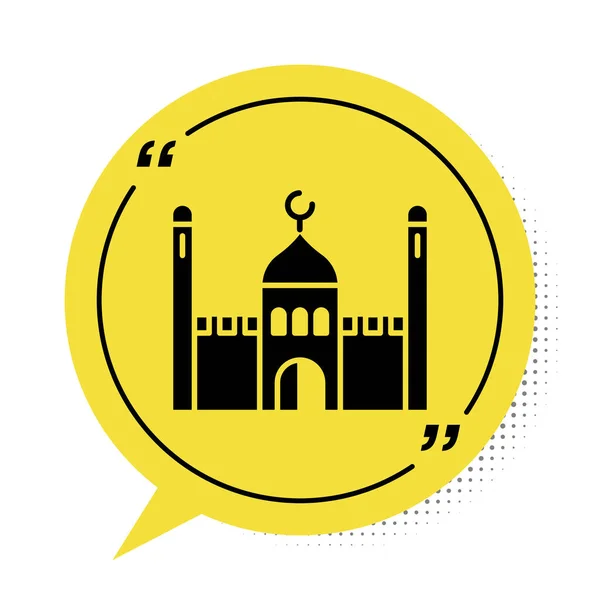 Černá Muslimská Mešita Ikona Izolované Bílém Pozadí Žlutý Symbol Bubliny — Stockový vektor