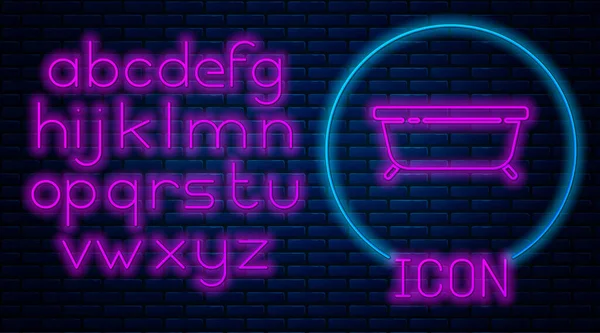 Glowing Neon Bathtub Icon Isolated Brick Wall Background Alfabet Cahaya - Stok Vektor