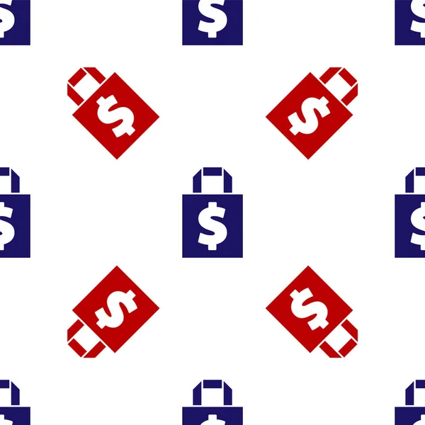 Blå Och Röd Shoping Väska Och Dollar Symbol Ikon Isolerade — Stock vektor