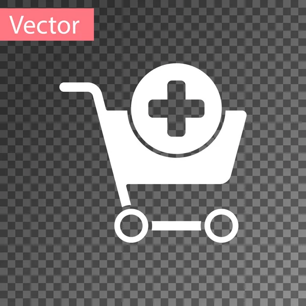 White Add Shopping Cart Icon Isolated Transparent Background Online Buying — ストックベクタ