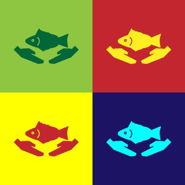 Pop Art Fish bakım ikonu renk arkaplanında izole edilmiş. Vektör İllüstrasyonu