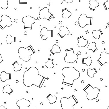 Siyah çizgi Chef şapka simgesi beyaz arka plan üzerinde sorunsuz desen izole. Pişirme sembolü. Aşçı şapkası. Vektör İllüstrasyonu