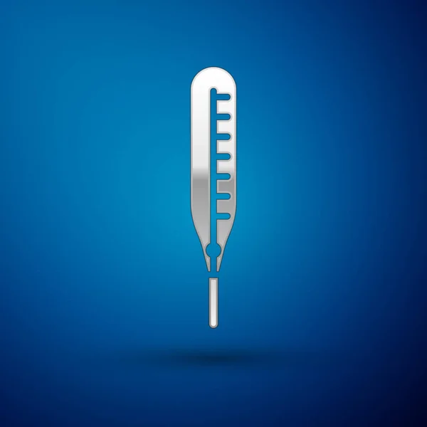 Tıbbi Inceleme Ikonu Için Gümüş Termometre Mavi Arka Planda Izole — Stok Vektör