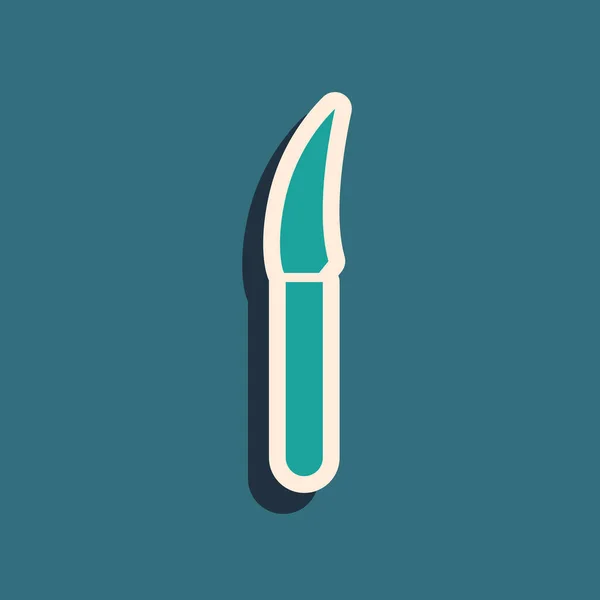 Green Knife Icoon Geïsoleerd Groene Achtergrond Bestek Symbool Lange Schaduw — Stockvector