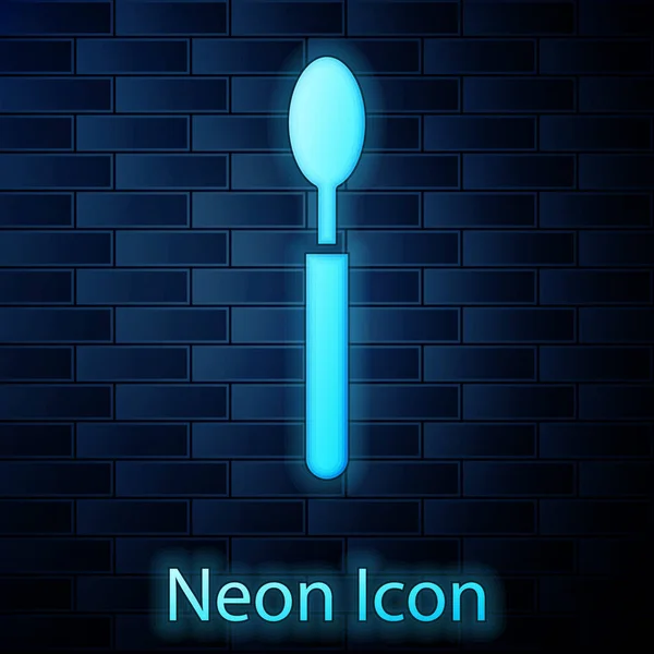 Zářící Ikona Neonové Lžíce Izolovaná Pozadí Cihlové Stěny Nádobí Vaření — Stockový vektor