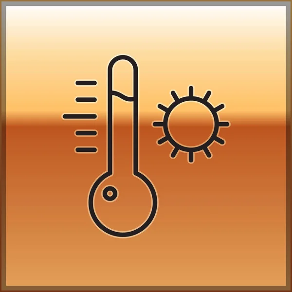 黒い線金の背景に隔離された気象温度計のアイコン 高温または低温を示す温度計機器 ベクターイラスト — ストックベクタ