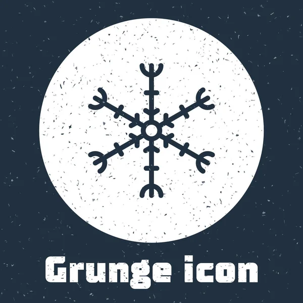 Línea Grunge Icono Copo Nieve Aislado Sobre Fondo Gris Dibujo — Vector de stock