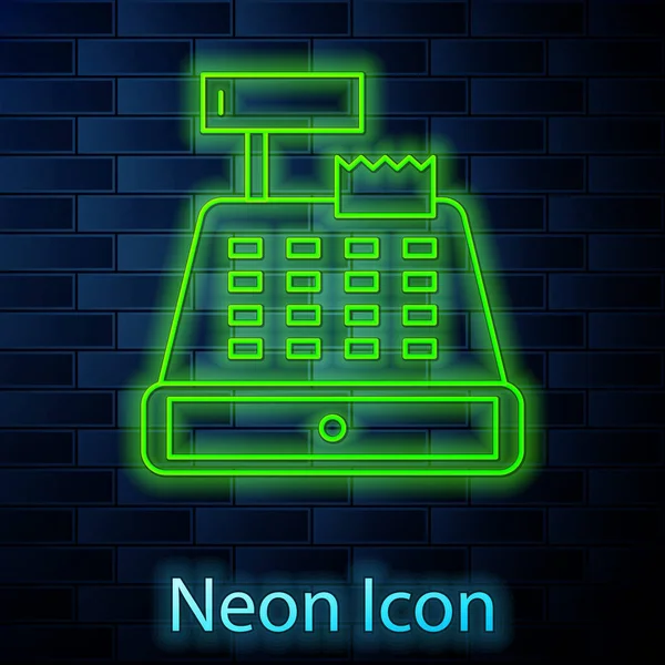 Linea Neon Incandescente Macchina Registratore Cassa Con Icona Controllo Isolata — Vettoriale Stock