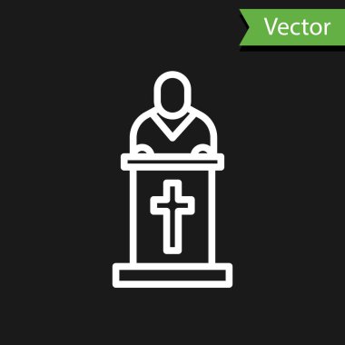 Beyaz çizgi kilise papazı siyah arka planda izole edilmiş bir ikon vaaz veriyor. Vektör İllüstrasyonu