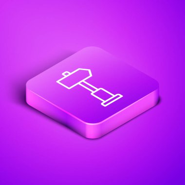 İzometrik hat trafik levhası. Mor arkaplanda izole edilmiş işaret simgesi. İşaretçi sembolü. Sokak bilgi tabelası. Yön tabelası. Mor kare düğme. Vektör İllüstrasyonu