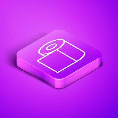 Isome hattı tuvalet kağıdı rulosu simgesi mor arka planda izole edildi. Mor kare düğme. Vektör İllüstrasyonu