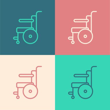 Özürlü kişi simgesi için Pop Sanat Hattı Tekerlekli Sandalyesi renk arkaplanında izole edildi. Vektör İllüstrasyonu