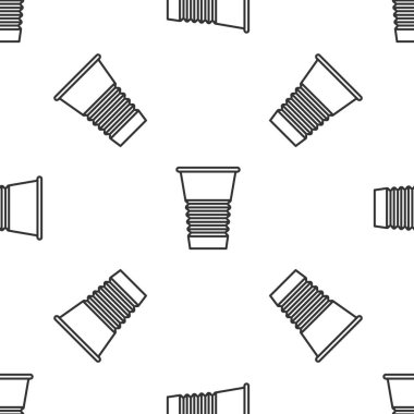 Gri çizgi kağıt cam ikonu beyaz arka planda kusursuz desen izole etti. Soda bardağı. Taze soğuk içecek sembolü. Vektör İllüstrasyonu