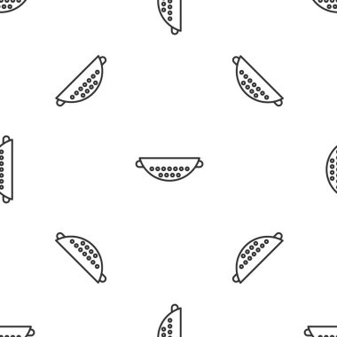 Gri çizgi Mutfak Kevgir ikonu beyaz arka planda kusursuz desen izole etti. Mutfak aletleri. Çatal bıçak seti. Vektör İllüstrasyonu