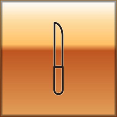 Altın arka planda siyah çizgi bıçak ikonu izole edildi. Çatal bıçak sembolü. Vektör İllüstrasyonu