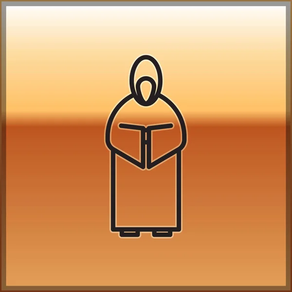Черная Линия Monk Значок Изолирован Золотом Фоне Векторная Миграция — стоковый вектор