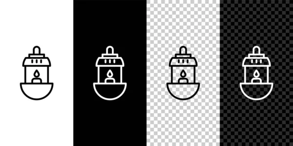 设置线Ramadan Kareem灯笼图标 在黑白背景上隔离 病媒图解 — 图库矢量图片