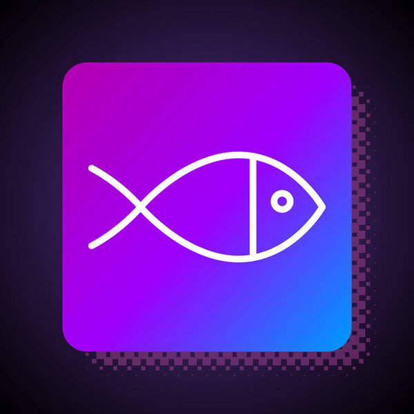 White line Christian fish symbol icon isolated on black background. Jesus fish symbol. Square color button. Vector Illustration