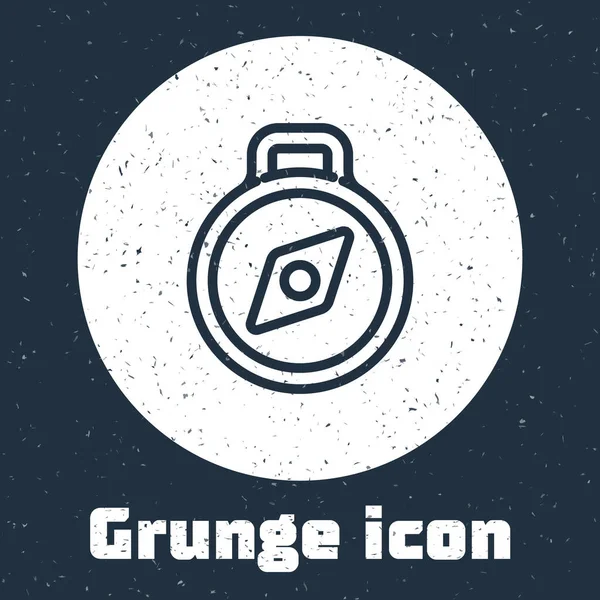 Línea Grunge Icono Brújula Aislado Sobre Fondo Gris Windrose Símbolo — Vector de stock