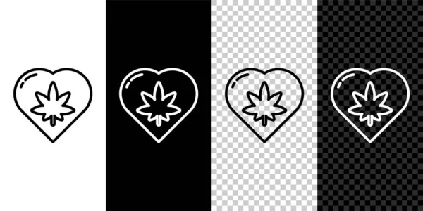 Установить Линию Марихуана Лист Форме Сердца Значок Изолирован Черно Белом — стоковый вектор