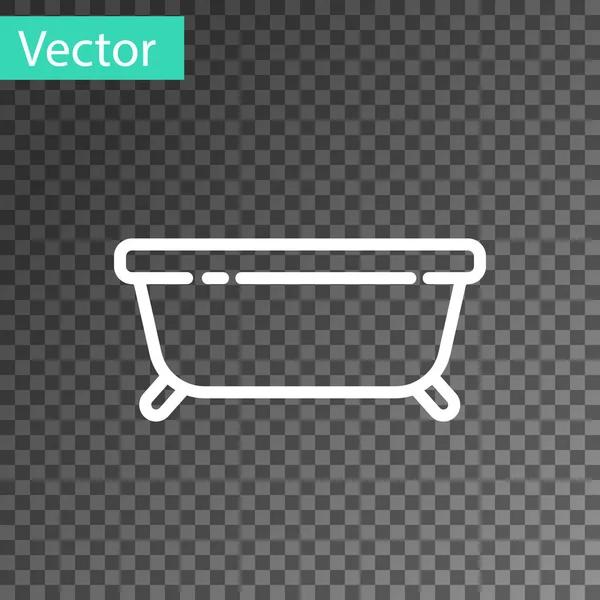 White Line Bathtub Icon Isolated Transparent Background Vector Illustration — Stock Vector