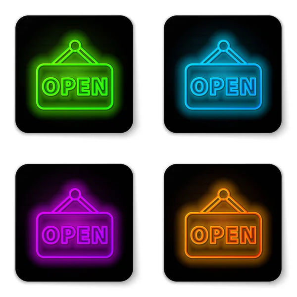 Glowing Neon Line Hanging Sign Text Open Door Icon Isolated — Stock Vector